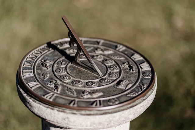 A closeup of a sundial.
