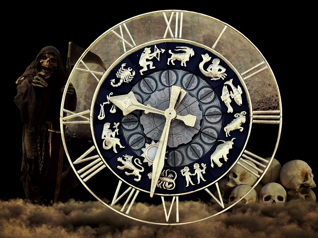 A clock depicting the 12 signs of the zodiac