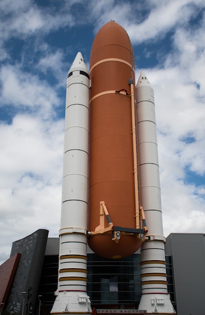 A white and brown space shuttle